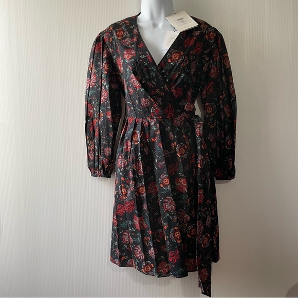 Diane Von Furstenberg Barbe Puffed Sleeves Mini Wrap Dress Punk Flower S… - Picture 2 of 16